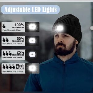 Men Women USB Rechargeable LED Beanie Hat Warm Winter Knit Light Up Headlamp Cap